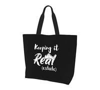 DJNGN Keeping It Real Estate Women'S Lightweight Canvas Handbag Reusable Shopping Bag Black