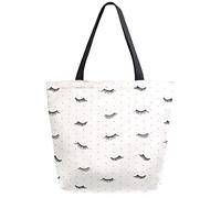 DJNGN Lashes with Polka Dot Reusable Grocery Shopping Bag Canvas Tote Bag Large Collapsible Washable Handbag Shoulder for Women