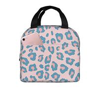 DJNGN Leopard Print Peachy Blue Reusable Insulated Lunch Bag for Women Men Waterproof Tote Lunch Box Thermal Cooler Lunch Tote Bag for Work Office Travel Picnic