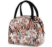 DJNGN Leopard Rose Pattern Reusable Lunch Hand Bag with Front Pocket Insulated Thermal Zipper Closure Cooler Container Bag for School Work Picnic Travel Fishing Beach