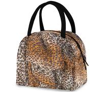 DJNGN Leopard Skin Pattern Lunch Tote Bag with Front Pocket Reusable Insulated Thermal Zipper Closure Cooler Container Bag for School Work Picnic Travel Fishing Beach