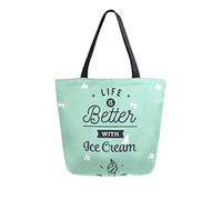 DJNGN Life Is Better With Ice Cream Canvas Tote Bag Tote Carrying Bag Shoulder Bag for Shopping Travel bag Reusable Grocery Bags