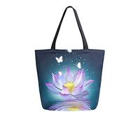 DJNGN Lotus Flower On The Water Canvas Tote Bag Women Casual Shoulder Handbag Shopping Bag