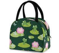 DJNGN Lotus Pond Cute Frog Dragonfly Insulated Lunch Bag, Reusable Multi-Pocket Container Handle Cooler Tote Bag for Women&Men School Work Picnic Outdoor Travel