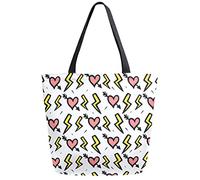 DJNGN Love Heart Arrow Lightning Reusable Grocery Shopping Bag Canvas Tote Bag Large Collapsible Washable Handbag Shoulder for Women