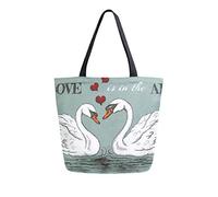 DJNGN Love Is In The Air With Swans Couple Canvas Tote Bag Reusable Grocery Bags Tote Carrying Bag with Handles
