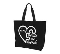 DJNGN Love Needs No Words Autism Awareness Women'S Lightweight Canvas Handbag Reusable Shopping Bag Black