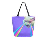 DJNGN Magic Cat Canvas Tote Bag Reusable Grocery Bags Tote Carrying Bag with Handles