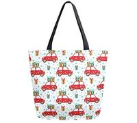 DJNGN Merry Christmas Car Gift Reusable Grocery Shopping Bag Canvas Tote Bag Large Collapsible Washable Handbag Shoulder for Women