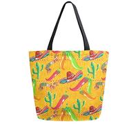 DJNGN Mexico Chilli Reusable Grocery Shopping Bag Canvas Tote Bag Large Collapsible Washable Handbag Shoulder for Women