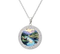 DJNGN Mooses Eagle1 In The Mountains Women's Pendant Necklace Gold Silver Charm Picture Necklaces Circle Jewelry
