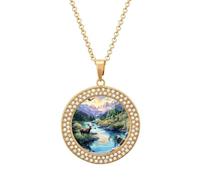 DJNGN Mooses Eagle1 In The Mountains Women's Pendant Necklace Gold Silver Charm Picture Necklaces Circle Jewelry
