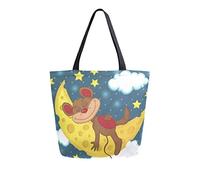 DJNGN Mouse Sleeping On The Moon Canvas Tote Bag Reusable Grocery Bags Tote Carrying Bag with Handles