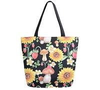 DJNGN Mushroom Sunflower Strawberry Reusable Grocery Shopping Bag Canvas Tote Bag Large Collapsible Washable Handbag Shoulder for Women