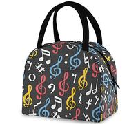 DJNGN Musical Notes Pattern Insulated Lunch Bag, Reusable Multi-Pocket Container Cooler Tote Bag for Women&Men School Work Picnic Outdoor Travel