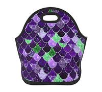 DJNGN Neoprene Mermaid Scale Lunch Bag Durable and Waterproof Insulated Lunch Tote with Zipper for Picnic Travel Work School