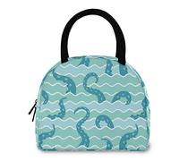 DJNGN Ocean Wave Octopus Tentacle Reusable Lunch Tote Bag with Front Pocket Zipper Closure Insulated Thermal Cooler Container Bag Work Picnic Travel Beach Fishing