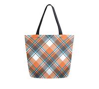 DJNGN Orange Check Plaid Canvas Tote Bag Reusable Grocery Bags Tote Carrying Bag with Handles