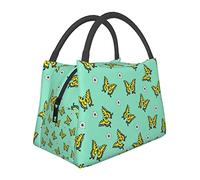 DJNGN Oversized Portable Insulation Butterfly White Flower Lunch Bag with Zipper and Insulation Inner Layer Portable Lunch Bag Lunch Box Tote Bag