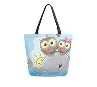 DJNGN Owls Are Sitting On The Whale Canvas Tote Bag Reusable Grocery Bags Tote Carrying Bag with Handles