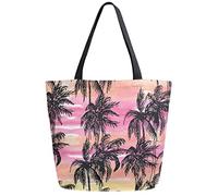 DJNGN Palm Tree Sunset Reusable Grocery Shopping Bag Canvas Tote Bag Large Collapsible Washable Handbag Shoulder for Women