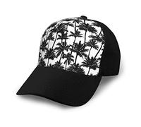 DJNGN Palm Trees Black White Cap Baseball Hat Polyester Twill Fabric Outdoor Adjustable Cap for Men Women Teens