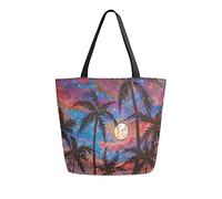 DJNGN Palm Trees Pink Purple Sunset Canvas Tote Bag Women Casual Shoulder Handbag Large Reusable Shopping Grocery Bag