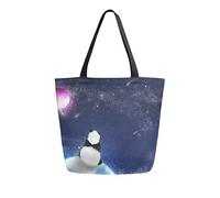 DJNGN Panda Sitting On The Planet Galaxy Canvas Tote Bag Tote Carrying Bag Shoulder Bag for Shopping Travel bag Reusable Grocery Bags