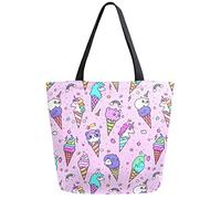 DJNGN Panda Unicorn Ice Cream Reusable Grocery Shopping Bag Canvas Tote Bag Large Collapsible Washable Handbag Shoulder for Women