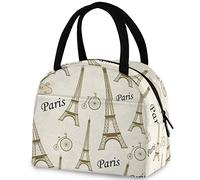DJNGN Paris Eiffel Tower Vintage Reusable Lunch Tote Bag with Front Pocket Zipper Closure Insulated Thermal Cooler Container Bag for School Work Picnic Travel Fishing Beach