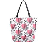 DJNGN Paris I Love You Reusable Grocery Shopping Bag Canvas Tote Bag Large Collapsible Washable Handbag Shoulder for Women