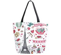 DJNGN Paris in Love Reusable Grocery Shopping Bag Canvas Tote Bag Large Collapsible Washable Handbag Shoulder for Women