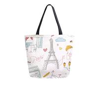 DJNGN Paris Pattern Canvas Tote Bag Reusable Grocery Bags Tote Carrying Bag with Handles