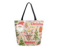 DJNGN Pattern With Christmas Elements Canvas Tote Bag Reusable Grocery Bags Tote Carrying Bag with Handles