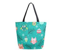 DJNGN Pattern With Owl In Christmas Time Canvas Tote Bag Reusable Grocery Bags Tote Carrying Bag with Handles