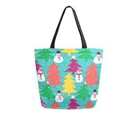 DJNGN Pattern With Tree And Snowman Canvas Tote Bag Reusable Grocery Bags Tote Carrying Bag with Handles