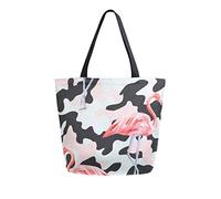 DJNGN Pink Camo Flamingo Canvas Tote Bag Reusable Grocery Bags Tote Carrying Bag with Handles