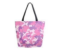 DJNGN Pink Camouflage Canvas Tote Bag Reusable Grocery Bags Tote Carrying Bag with Handles