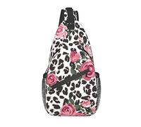 DJNGN Pink Cute Rose Mix Leopard Pattern Crossbody Chest Bag, Shoulder Bag, Weekend Outdoor Hiking Backpack, Suitable For Men And Women