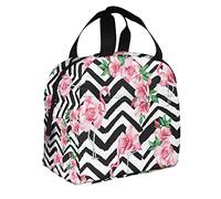 DJNGN Pink Flamingo Men Lunch Bag Rose Flowers Black White Zigzag Wildlife Spring School Lunch Bag for Picnic Boating Beach Fishing Work