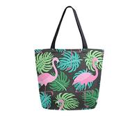 DJNGN Pink Flamingos And Leaves Canvas Tote Bag Reusable Grocery Bags Tote Carrying Bag with Handles