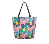 DJNGN Pink Flamingos On Dark Blue Canvas Tote Bag Reusable Grocery Bags Tote Carrying Bag with Handles