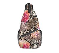 DJNGN Pink Flower Leopard Crossbody Chest Bag, Shoulder Bag, Weekend Outdoor Hiking Backpack, Suitable For Men And Women