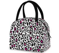 DJNGN Pink Leopard Spots Pattern Reusable Lunch Tote Bag, Insulated Thermal Cooler Container Bag for Back to School Work Picnic Travel Fishing Beach