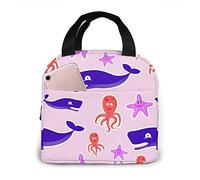DJNGN Pink Shark Starfish Octopus Insulated Lunch Bag for Women Men Lunch Box Container Reusable Leakproof Cooler Tote Bags for Office Picnic Sporting