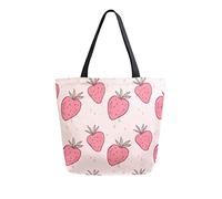DJNGN Pink Strawberry Canvas Tote Bag Reusable Grocery Bags Tote Carrying Bag with Handles