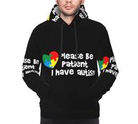 DJNGN Please Be Patient I Have Autism Hoodies Man'S Womans Pullover Unisex Pullovers Hooded Sweatshirt Black