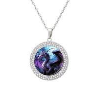 DJNGN Purple Dragon Purple Moon Diamond Necklace Sparkle Pendant Necklace for Women Customizable Photo Necklace Classic Luxury Love Clavicle Neckband Fine Jewelry Anniversary Birthday Gifts