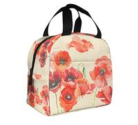 DJNGN Red Poppy Womens Lunch Box Retro Watercolor Oil Painting Poppies Beautiful Charming Floral Big Lunch Bag for Office Work Picnic Outdoor