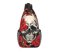 DJNGN Red Roses Skull Flowers Snake Crossbody Chest Bag, Shoulder Bag, Weekend Outdoor Hiking Backpack, Suitable For Men And Women